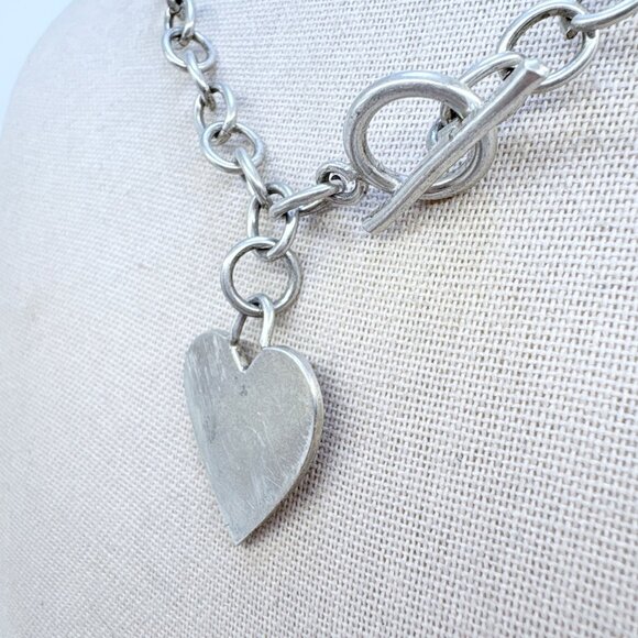 VTG Sterling Silver 925 Heart Tag Round Link Chain Necklace Size 17.5" Length - Picture 3 of 12
